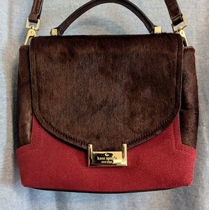 Kate Spade Burgundy Calf Hair Leather Satchel Crossbody